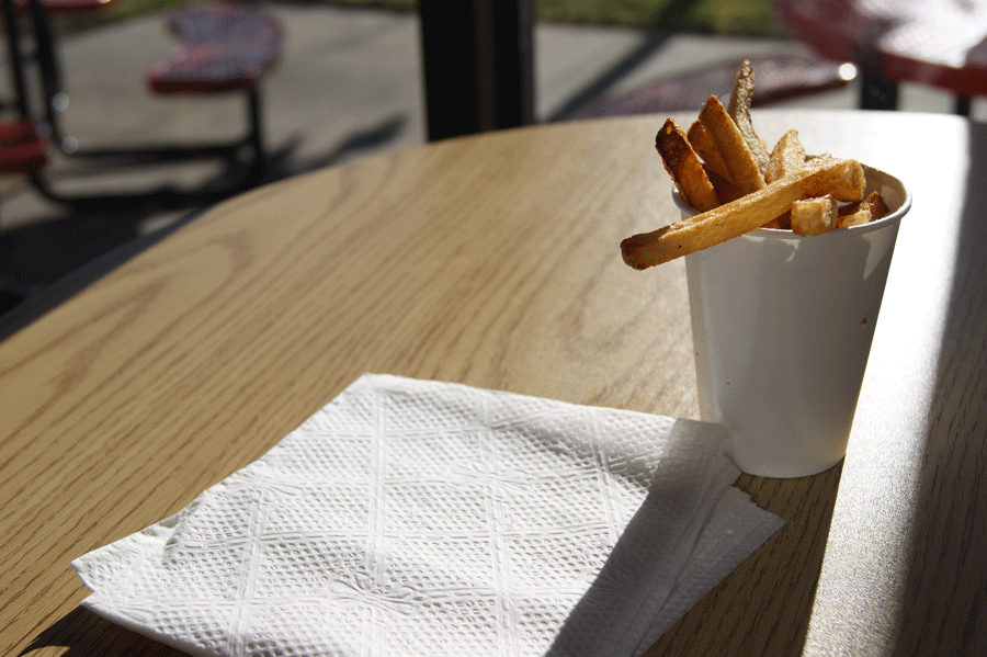 Fries sitting on a table