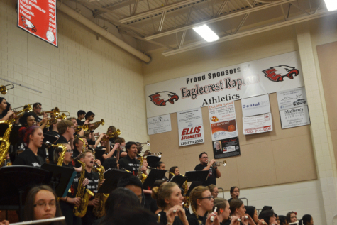 Mabrey playing with the pep band
