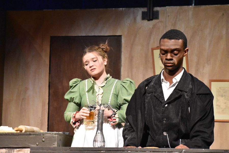 Mrs. Lovett (played by Lauren Noble) and Sweeney Todd (played by Jalen Martin) become unlikely partners as Sweeney needs to dispose of bodies and Mrs. Lovett needs meat for her pies. 