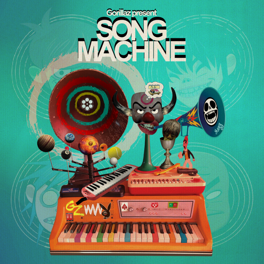 The album art for Song Machine, drawn by the bands co-creator, Jamie Hewlett. (Image courtesy of Gorillaz)