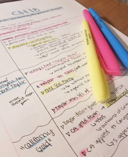 Reviewing and highlighting notes before finals can be a helpful study trick. 