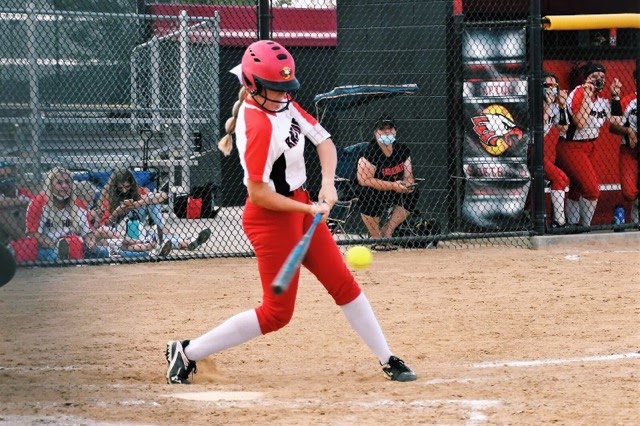Megan Wilcox batting during a softball game at EHS (Megan Wilcox).