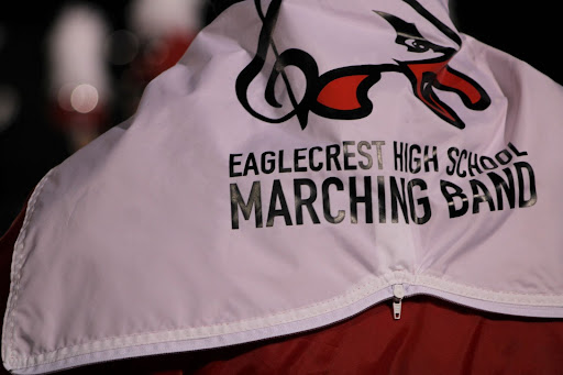 Members of the Eaglecrest Marching Band show off their uniforms with pride.