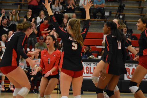 Get Loud! Radiating excitement as  Senior Janna Preskorn (#12) had a crazy kill on the Cougars.