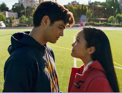 Peter Kavinsky (Noah Centineo) and Lara Jean (Lana Condor) stare at one another with affection in To All the Boys I Loved Before. (Netflix)
