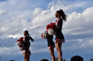 The EHS cheerleading fliers up in the beautiful sky.
