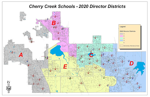 The current map for CCSD School Board districts, last updated after the 2020 Census. (Photo: Cherry Creek School District)