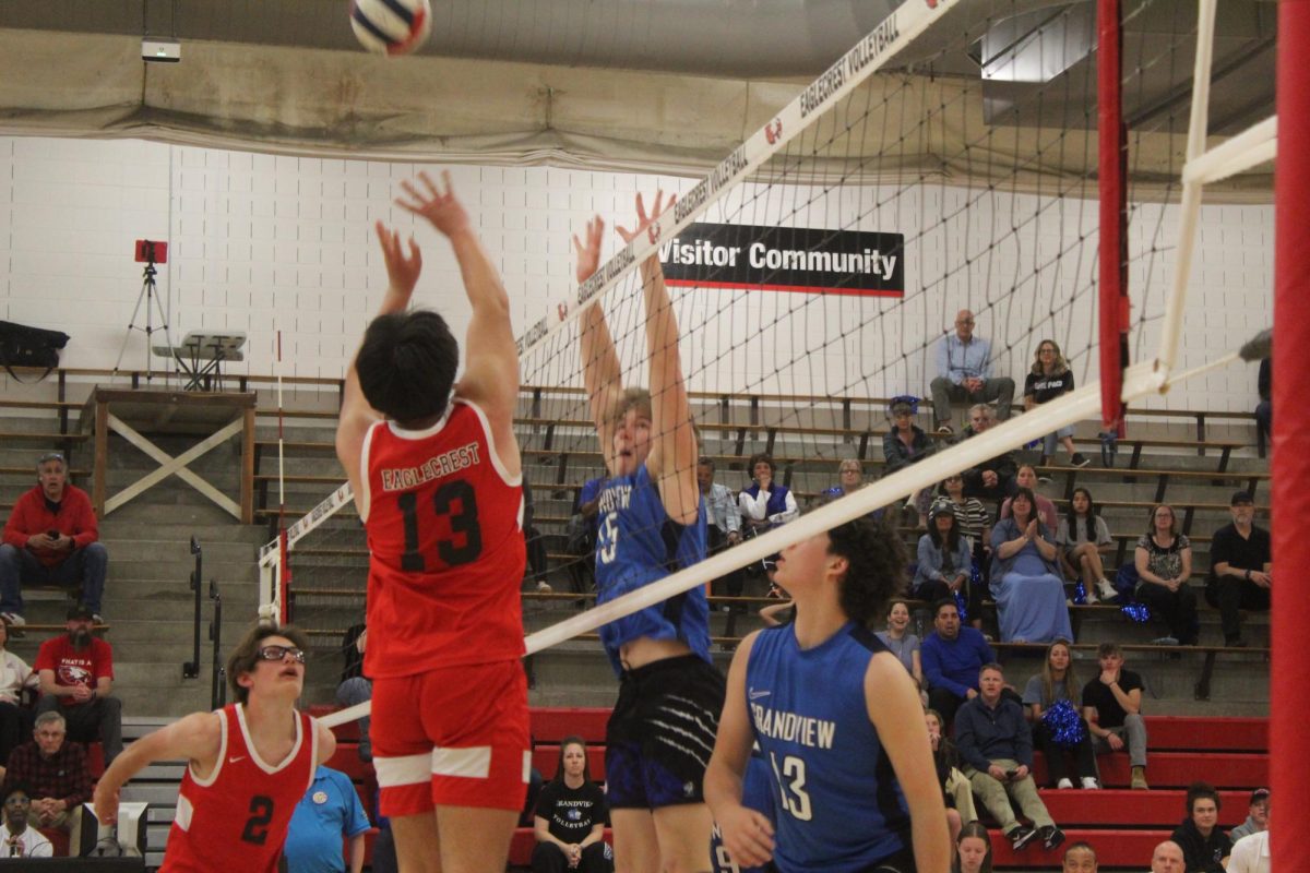 Sophomore Dillan Ancheta sets a tough shot to Junior Ethan Levakin.