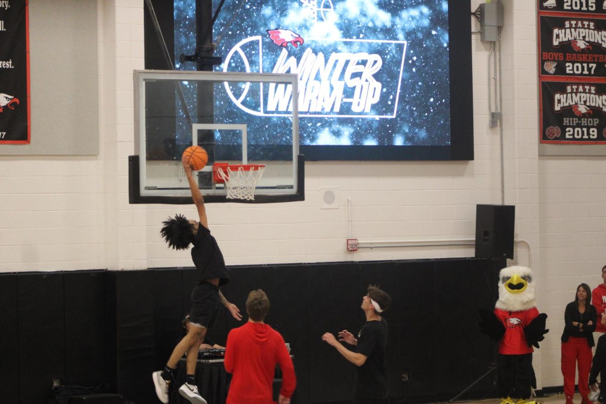 Senior Cayden Cepero narrowly misses a dunk during the closing minutes of the game