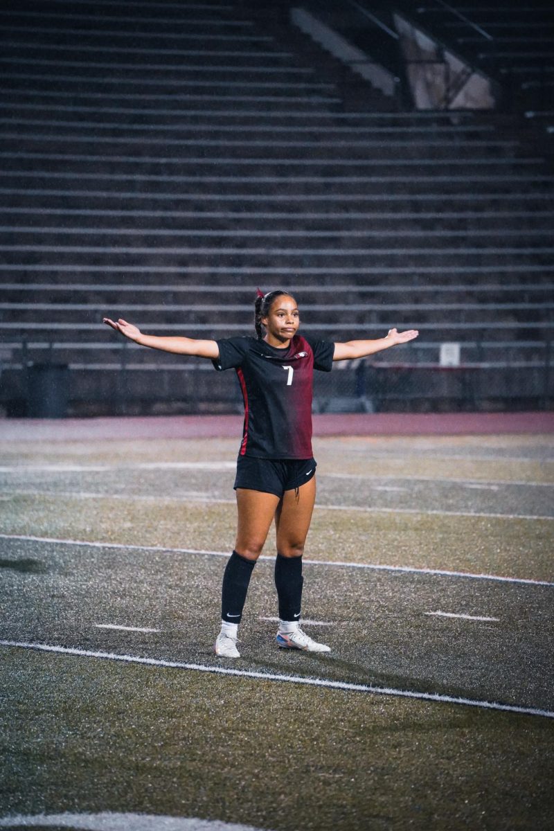 Sophomore Noel Pulley celebrating after scoring a goal.